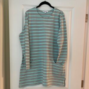 Chadwicks Teal and Red Striped Long Sleeve Dress
